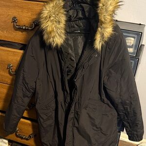 Black Parka with Faux Fur Hood